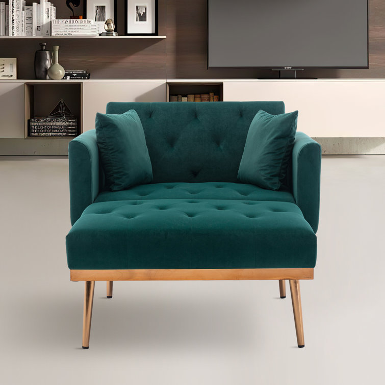 Velvet chair and a deals half with ottoman